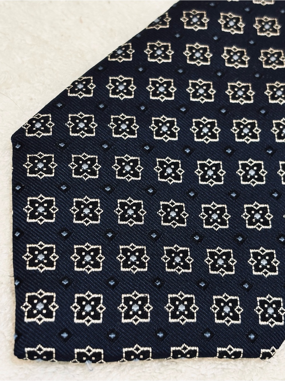 Jos. A. Bank Navy Silk Tie with White Geometric Medallions
